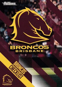 2021 NRL Traders #001 Brisbane Broncos Checklist Front